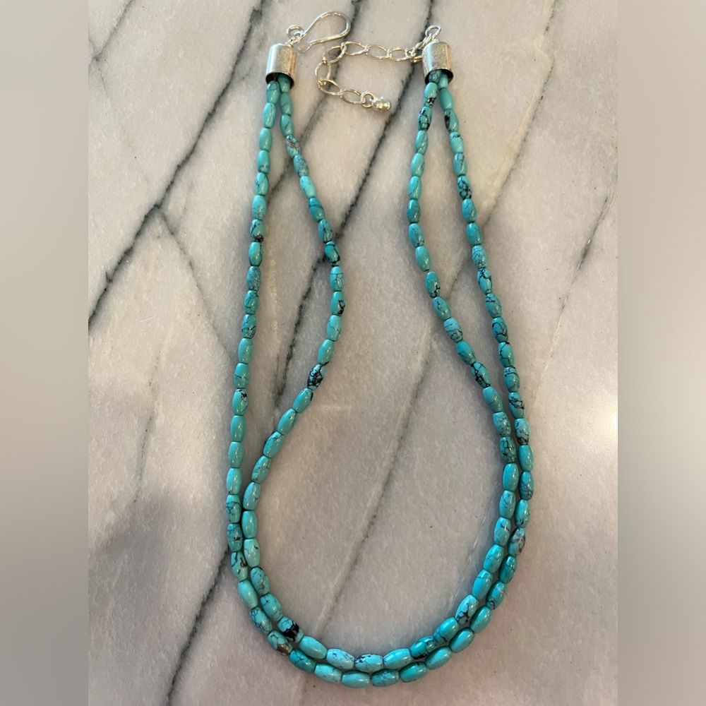 Turquoise beaded necklace sterling silver